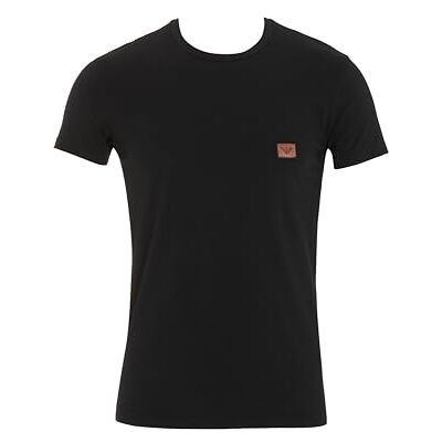Giorgio Armani Herrens glänsande logotypband rund hals t-shirt svart S smal passform, Svart, S Giorgio Armani Herrens glänsande logotypband rund hals t-shirt svart S smal passform, Svart, S