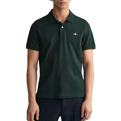 GANT Reg Shield Ss Pique pikétröja för män, Tartan grön, S GANT Reg Shield Ss Pique pikétröja för män, Tartan grön, S