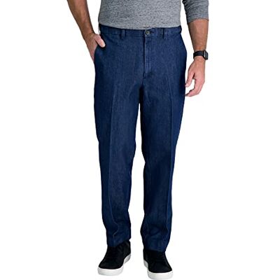 Haggar herr stretch denim expanderbar midja klassisk passform platt framsida byxa, Medium Blå, 34W x 30L Haggar herr stretch denim expanderbar midja klassisk passform platt framsida byxa, Medium Blå, 34W x 30L
