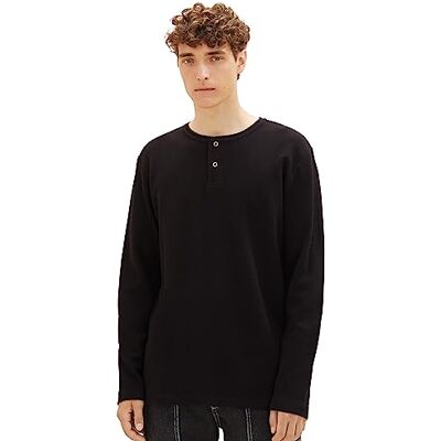 TOM TAILOR Denim herr basic långärmad tröja med Henyley-urringning, 29999-svart, L TOM TAILOR Denim herr basic långärmad tröja med Henyley-urringning, 29999-svart, L