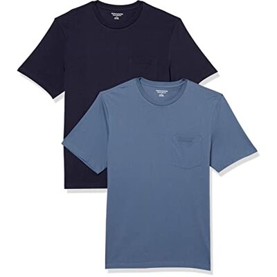 Amazon Essentials herr normal passform kortärmad rund hals ficka t-shirt, paket med 2, mörkblå/marinblå, XX-Large Amazon Essentials herr normal passform kortärmad rund hals ficka t-shirt, paket med 2, mörkblå/marinblå, XX-Large