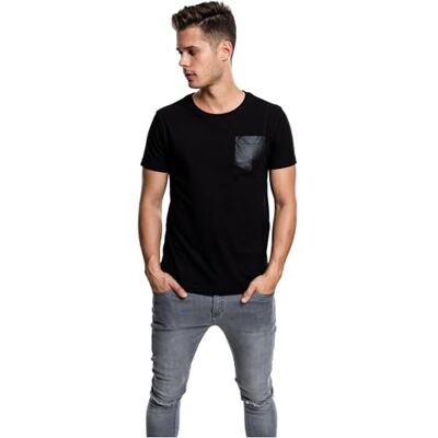 Urban Classics Herr läder imitation ficka t-shirt t-shirt, Svart (Blk/Blk 00017), S Urban Classics Herr läder imitation ficka t-shirt t-shirt, Svart (Blk/Blk 00017), S