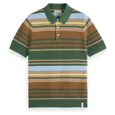 Scotch & Soda strukturerad stickad randig polo, Sage Green Multi Stripe 300, XL Scotch & Soda strukturerad stickad randig polo, Sage Green Multi Stripe 300, XL
