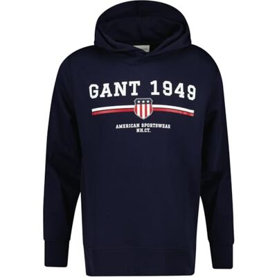 GANT Grafisk huvtröja, Kvällsblå, S GANT Grafisk huvtröja, Kvällsblå, S