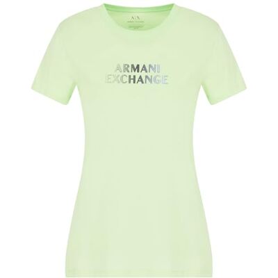 Giorgio Armani dam ombre metallisk logotyp bomull jersey t-shirt Agave, S, Agave, S Giorgio Armani dam ombre metallisk logotyp bomull jersey t-shirt Agave, S, Agave, S