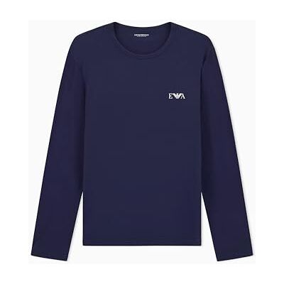 Giorgio Armani Herrens djärva monogram långärmad t-shirt med rund hals blå L, BLÅ, L Giorgio Armani Herrens djärva monogram långärmad t-shirt med rund hals blå L, BLÅ, L