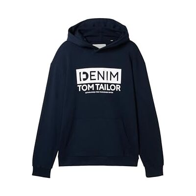 TOM TAILOR Denim herr huvtröja sweatshirt med logotyptryck, 10668 – himmelskaptensblå, S TOM TAILOR Denim herr huvtröja sweatshirt med logotyptryck, 10668 – himmelskaptensblå, S