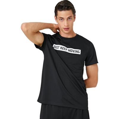 Koton Män Basic Sport T-shirt Slogan Tryckt Långärmad Crew Neck, Svart (999), L Koton Män Basic Sport T-shirt Slogan Tryckt Långärmad Crew Neck, Svart (999), L