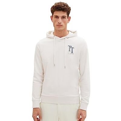 TOM TAILOR basic huvtröja för män med logotyptryck, 18592-vintage beige, XL TOM TAILOR basic huvtröja för män med logotyptryck, 18592-vintage beige, XL