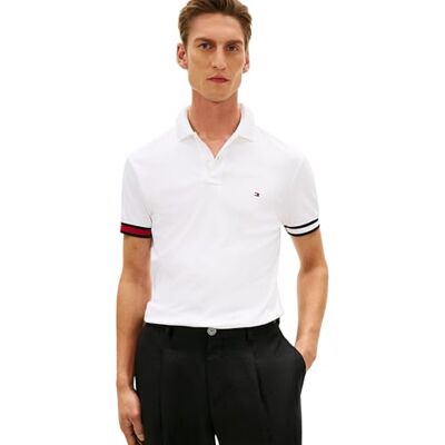 Tommy Hilfiger herr RWB manschett flytande bomull smal polo MW0MW42743, vit, XS Tommy Hilfiger herr RWB manschett flytande bomull smal polo MW0MW42743, vit, XS