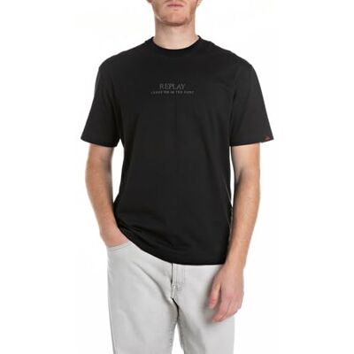 Replay Herr avslappnad passform T-shirt av bomull, 098 svart, M Replay Herr avslappnad passform T-shirt av bomull, 098 svart, M