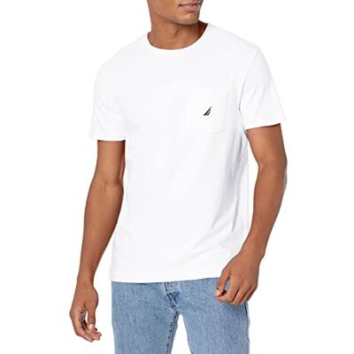 Nautica herr-T-shirt med enfärgad design, rund hals, kort ärm och bröstficka., Kritvit, XL stor tall Nautica herr-T-shirt med enfärgad design, rund hals, kort ärm och bröstficka., Kritvit, XL stor tall