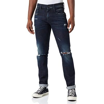 Replay Herr Anbass Broken Edge Jeans, 007 mörkblå, 32W x 34L Replay Herr Anbass Broken Edge Jeans, 007 mörkblå, 32W x 34L