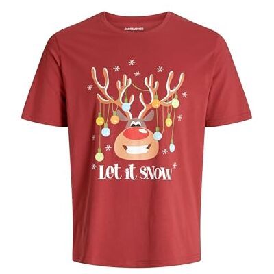 JACK & JONES T-shirt för män X-Mas t-shirt, Tegel röd, S JACK & JONES T-shirt för män X-Mas t-shirt, Tegel röd, S