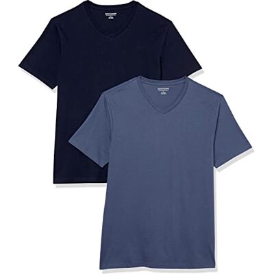 Amazon Essentials mäns Slim-Fit kortärmad V-ringad t-shirt, paket med 2, mörk marinblå/stålblå, X-Large Amazon Essentials mäns Slim-Fit kortärmad V-ringad t-shirt, paket med 2, mörk marinblå/stålblå, X-Large