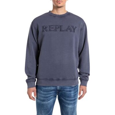 Replay Sweatshirt för män, normal passform med rund hals, 792 Deep Royal, XS Replay Sweatshirt för män, normal passform med rund hals, 792 Deep Royal, XS
