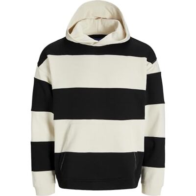 JACK & JONES JACK&JONES JOREATON Blocking Sweat Hood, Svart/ränder: antik vit, S JACK & JONES JACK&JONES JOREATON Blocking Sweat Hood, Svart/ränder: antik vit, S