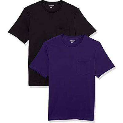 Amazon Essentials herr normal passform kortärmad rund hals ficka t-shirt, paket med 2, svart/mörklila, XX-Large Amazon Essentials herr normal passform kortärmad rund hals ficka t-shirt, paket med 2, svart/mörklila, XX-Large