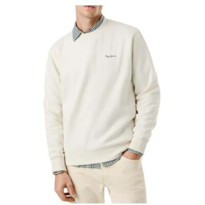 Pepe Jeans herr MACBETH liten logotyp enkel crew-tröja, beige (elfenben vit), XL, Beige (elfenbensvit), XL Pepe Jeans herr MACBETH liten logotyp enkel crew-tröja, beige (elfenben vit), XL, Beige (elfenbensvit), XL