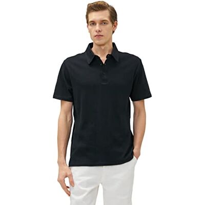 Koton Herr polo neck näsduk knapp slim fit kortärmad T-shirt, Svart (999), S Koton Herr polo neck näsduk knapp slim fit kortärmad T-shirt, Svart (999), S