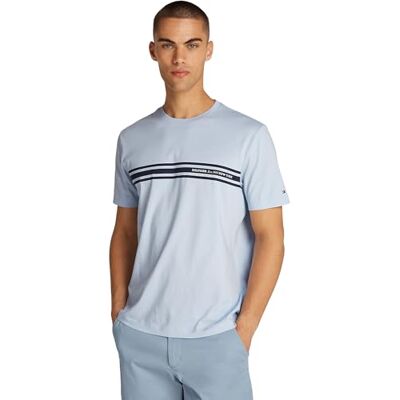 Tommy Hilfiger herr centrala bröstband T-tröja MW0MW37443 S/S t-shirt, blå, S, Blå (Breezy Blue), S Tommy Hilfiger herr centrala bröstband T-tröja MW0MW37443 S/S t-shirt, blå, S, Blå (Breezy Blue), S