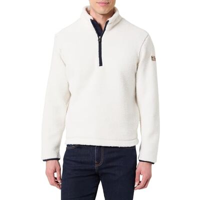 Napapijri Treser Half-Zip Collar Fleece Sweatshirt för män, Vit, 3XL Napapijri Treser Half-Zip Collar Fleece Sweatshirt för män, Vit, 3XL