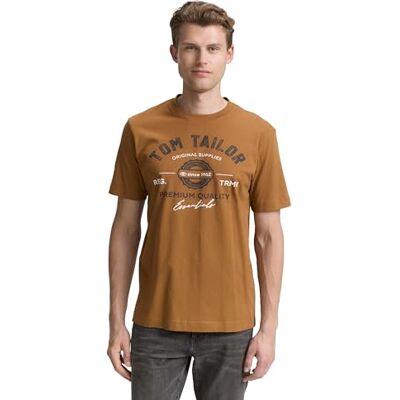 TOM TAILOR T-shirt för män med logotyptryck av bomull, 25985 – Djup konjak, M TOM TAILOR T-shirt för män med logotyptryck av bomull, 25985 – Djup konjak, M