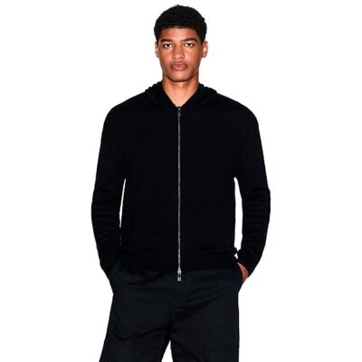 Giorgio Armani Cozy, långärmad Back Logo Patch Hood Cardigan Tröja, svart, XXL Giorgio Armani Cozy, långärmad Back Logo Patch Hood Cardigan Tröja, svart, XXL