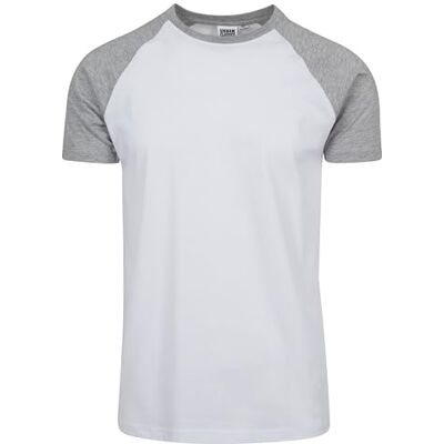Urban Classics Baseball-t-shirt för män, kontrastkortärmad t-shirt, sportskjorta, rund hals, 100% jersey-bomull tillgänglig, storlekar: S-5XL, Vit/grå, S Urban Classics Baseball-t-shirt för män, kontrastkortärmad t-shirt, sportskjorta, rund hals, 100% jersey-bomull tillgänglig, storlekar: S-5XL, Vit/grå, S