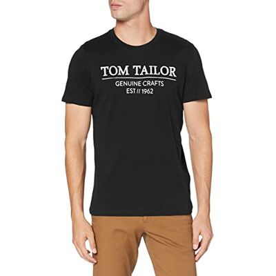 TOM TAILOR herr T-shirt med logoptryck 1021229, 29999 Black, XXS TOM TAILOR herr T-shirt med logoptryck 1021229, 29999 Black, XXS