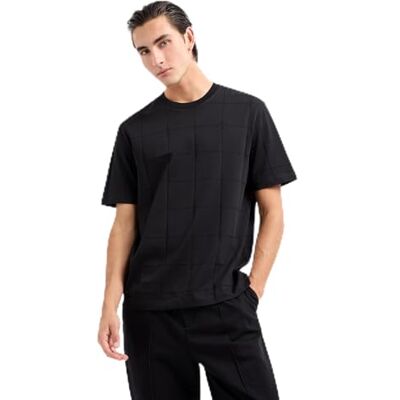 Giorgio Armani Jacquard Grid för män med vertikal staplad Ax Logos Oversized fit T-shirt, svart, L Giorgio Armani Jacquard Grid för män med vertikal staplad Ax Logos Oversized fit T-shirt, svart, L