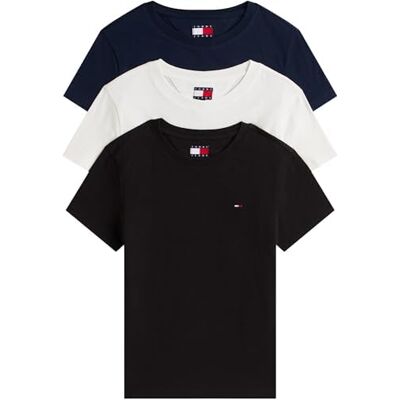 Tommy Jeans TJW 3-pack C-hals T-tröja DW0DW22175, Multi, XS, Multi (svart/Ecru/mörk natt marinblå), XS Tommy Jeans TJW 3-pack C-hals T-tröja DW0DW22175, Multi, XS, Multi (svart/Ecru/mörk natt marinblå), XS