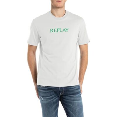 Replay T-shirt för män avslappnad passform av bomull, 011 Naturligt vitt, M Replay T-shirt för män avslappnad passform av bomull, 011 Naturligt vitt, M
