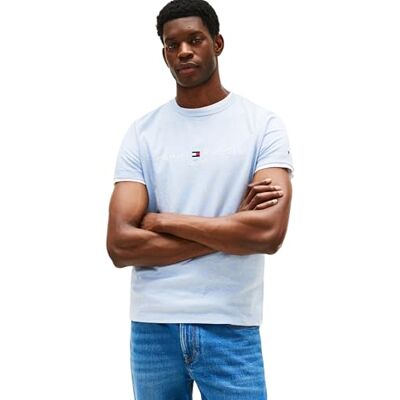 Tommy Hilfiger Herr T-shirt med kort ärm smal passform, Heathered Blue, XS Tommy Hilfiger Herr T-shirt med kort ärm smal passform, Heathered Blue, XS