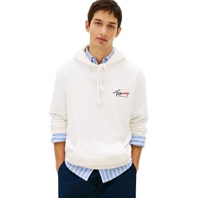 Tommy Jeans herr Tjm Reg Entry Sign Hoodie Ext DM0DM22680 Pullover Huvtröja, Vit (Ecru), 4XL_Plus Tommy Jeans herr Tjm Reg Entry Sign Hoodie Ext DM0DM22680 Pullover Huvtröja, Vit (Ecru), 4XL_Plus