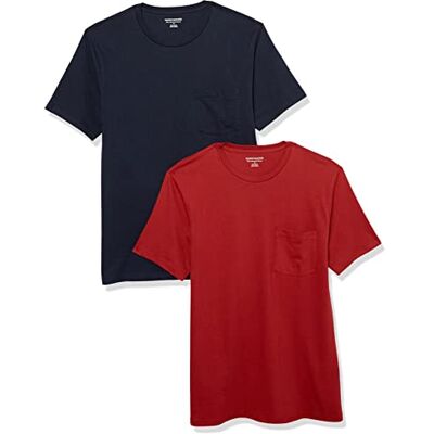 Amazon Essentials mäns Slim-Fit kortärmad rund hals ficka t-shirt, paket med 2, marinblå/mörkröd, XX-Large Amazon Essentials mäns Slim-Fit kortärmad rund hals ficka t-shirt, paket med 2, marinblå/mörkröd, XX-Large