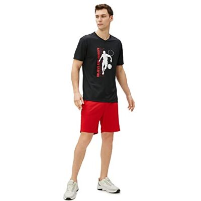 Koton män sport basket tryckt V-hals kortärmad t-shirt, Svart (999), XL Koton män sport basket tryckt V-hals kortärmad t-shirt, Svart (999), XL