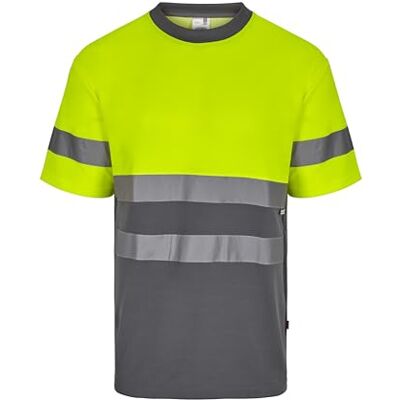 VELILLA Kortärmad T-shirt i tvåfärgad bomull med hög visbarhet unisex vuxen, Grå och fluorgul, XXL VELILLA Kortärmad T-shirt i tvåfärgad bomull med hög visbarhet unisex vuxen, Grå och fluorgul, XXL