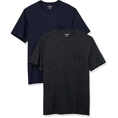 Amazon Essentials herr normal passform kortärmad rund hals ficka t-shirt, paket med 2, kol ljung/marinblå, Large Amazon Essentials herr normal passform kortärmad rund hals ficka t-shirt, paket med 2, kol ljung/marinblå, Large