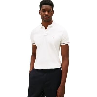 Tommy Hilfiger Män Flytande Bomull RWB Manschett Smal Polo MW0MW41612 S/S Polo, Vit, XL, Vit (Ecru), XL Tommy Hilfiger Män Flytande Bomull RWB Manschett Smal Polo MW0MW41612 S/S Polo, Vit, XL, Vit (Ecru), XL