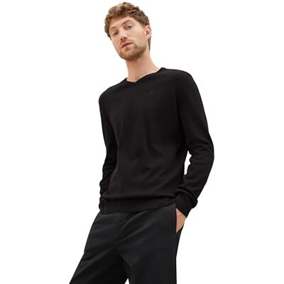 TOM TAILOR herr Basic tröja 202212 Strickpullover V-Ausschnitt, 29999 – svart, XL TOM TAILOR herr Basic tröja 202212 Strickpullover V-Ausschnitt, 29999 – svart, XL