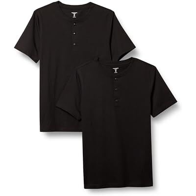 Amazon Essentials mäns Slim-Fit kortärmad jersey Henley, 2-pack, svart, Medium Amazon Essentials mäns Slim-Fit kortärmad jersey Henley, 2-pack, svart, Medium
