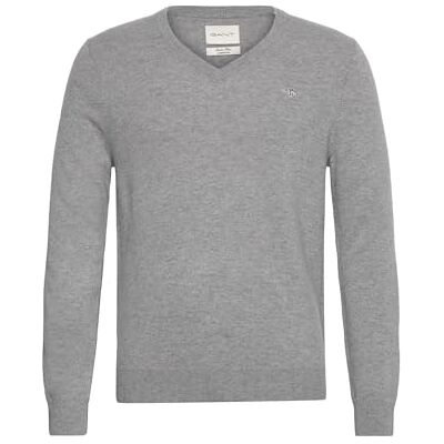 GANT Extrafine lammull V-hals, Grå melange, XL GANT Extrafine lammull V-hals, Grå melange, XL