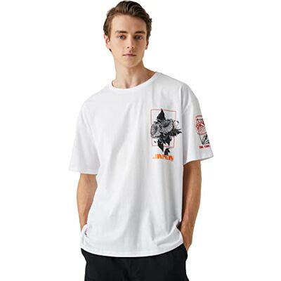 Koton Herr överdimensionerad Far East tryckt crew neck kortärmad t-shirt, Off White (001), S Koton Herr överdimensionerad Far East tryckt crew neck kortärmad t-shirt, Off White (001), S