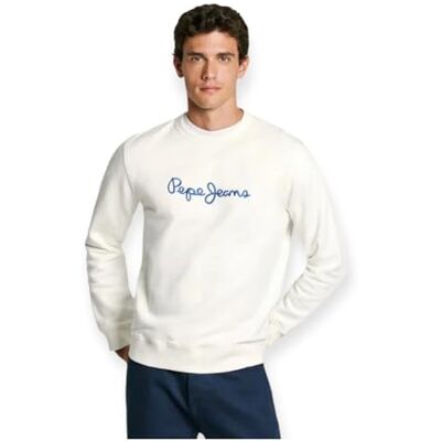 Pepe Jeans herr New Joe Crew, sweatshirt, vit, XS, Vit (benvit), XS Pepe Jeans herr New Joe Crew, sweatshirt, vit, XS, Vit (benvit), XS
