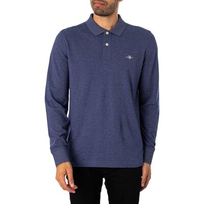 GANT Regular Shield Ls Pique Rugger pikétröja för män, Mörk Jeansblue melange, M GANT Regular Shield Ls Pique Rugger pikétröja för män, Mörk Jeansblue melange, M