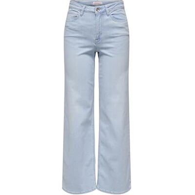 ONLY ONLMADISON jeans med hög midja breda ben passform jeans, Ljusblå blekt denim, L x 30L ONLY ONLMADISON jeans med hög midja breda ben passform jeans, Ljusblå blekt denim, L x 30L