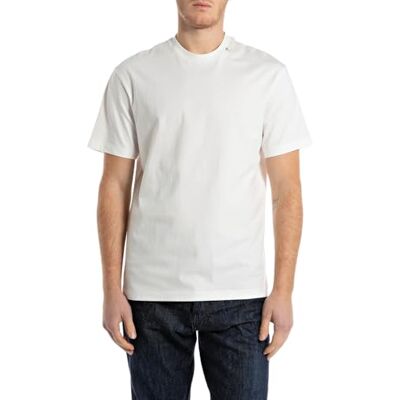 Replay T-shirt för män avslappnad passform av bomull, 011 Naturligt vitt, L Replay T-shirt för män avslappnad passform av bomull, 011 Naturligt vitt, L