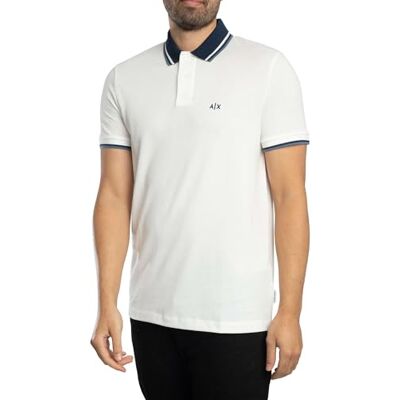 Giorgio Armani mäns 3D broderad logotyp på ryggen, krage, pikétröja, off vit, XL Giorgio Armani mäns 3D broderad logotyp på ryggen, krage, pikétröja, off vit, XL