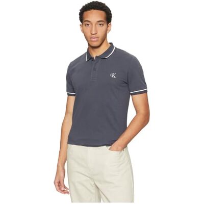 Calvin Klein Herr Tipping Slim Polo S/S, Indien bläck, S Calvin Klein Herr Tipping Slim Polo S/S, Indien bläck, S